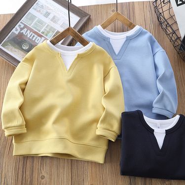 Boys' Stylish Two-Tone Long Sleeve Pullover Hoodie - Soft Cotton Blend Crewneck Top For Kids (Ages 8+, 140cm+) - Trendy Casual Wear For Spring_voghion.com