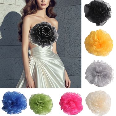 New 28cm Oversized Organza 3D Corsage Clothing Flower Rolled Edge Exaggerated Brooch_voghion.com