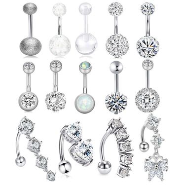 Classic navel ring set navel ring body piercing accessories Belly button rings 14-piece set_ipsvogv.com