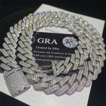 Custom Stock Iced Out VVS Moissanite Bracelet Sier Bling CZ Diamond Cuban Link Chain Hip Hop Men Jewelry Necklace_voghion.com
