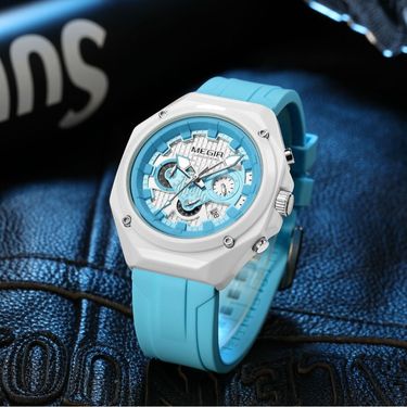 MEGIR 8118 Sporty Silicone Strap Watch With Luminous Hands, Date Display & 30M Water Resistance - Black Case Black Dial Black Strap_voghion.com