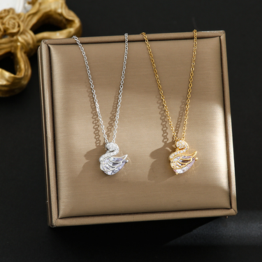 Stainless Steel Gold Plated Fashion Cute Crystal Swan Pendant Necklace For Women Princess Birthday Party Jewelry Gifts_voghion.com