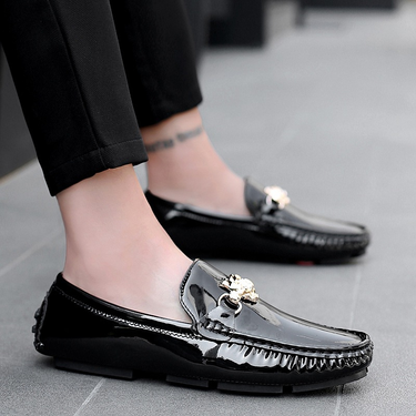 Plus-size bright face bean 38-48 casual leather hair stylist youth fashion driving lazy men's shoes_voghion.com