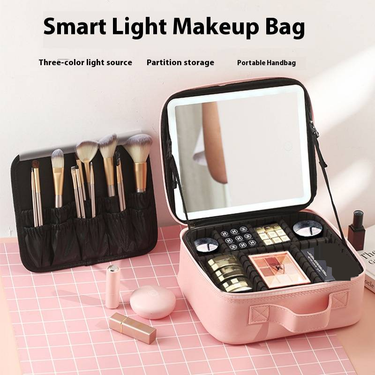 Makeup Tools & Accessories LED Lighted Full Screen Mirror Cosmetic Bag Portable Female Cosmetic Box Portable Large Capacity Cosmetic Storage Bag Box_voghion.com