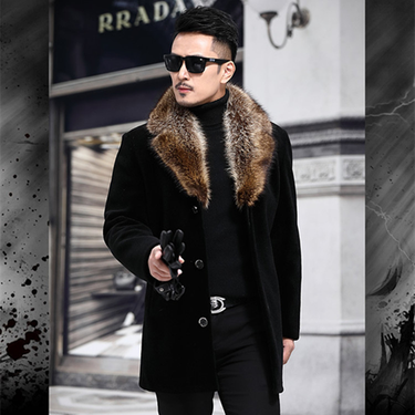 New coat, men's single breasted thickened medium length windbreaker, collar, woolen coat_voghion.com