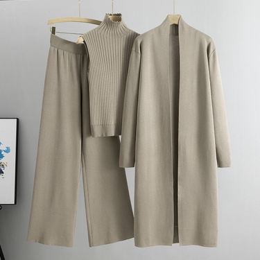 Women's Clothing autumn and winter new lazy temperament knitted suit sleeveless vest sweater cardigan pants three piece set_voghion.com