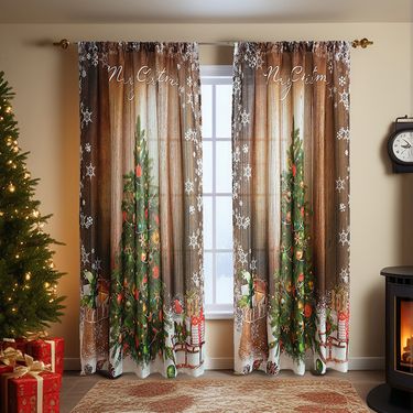Christmas Print Curtains – Festive Holiday Window Treatment With Semi-Blackout Polyester Fabric (Rod Pocket Design, Easy Care)_voghion.com