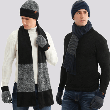 Autumn Winter Thickened Woolen Hat Warm New Men's And Women's Hats, Scarves, Gloves, Three Piece Gift Set_voghion.com