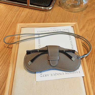 Neck Hanging Rope Portable Glasses Bag Men And Women Myopia Glasses Protective Cover Simple Leather Sun Sunglasses Box Storage Bag_voghion.com