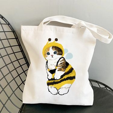 Kawaii Cats Canvas Bag Single Shoulder Carrying Shopping Bag Tote Bag_voghion.com