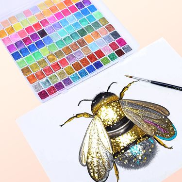 120-Color Metallic & Glitter Portable Solid Watercolor Paint Set With Plastic Case - Shimmering Pearl Pigments For Artists & Hobbyists_voghion.com