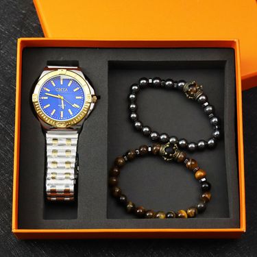 Waterproof Men's Watch Beaded Bracelet Set Gift Box Quartz Watch_voghion.com