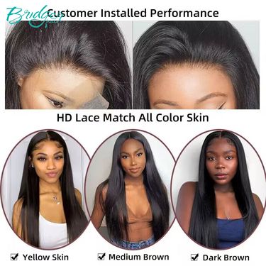 ladies 13 * 4HD headgear natural color real hair wig human hair wigs_voghion.com