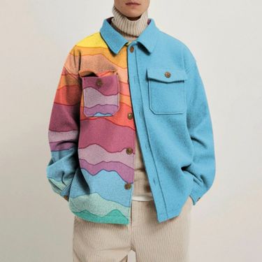 Men's Clothing Autumn And Winter Single Breasted Cardigan 3D Digital Printing Retro Color Jacket_voghion.com