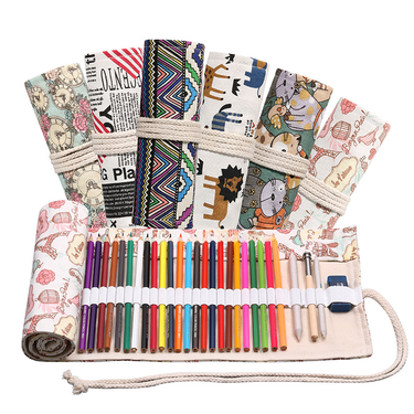 Handmade canvas pen curtain 12/24/36/48/72 hole large capacity roll pen bag male and female color lead sketch stationery box_voghion.com
