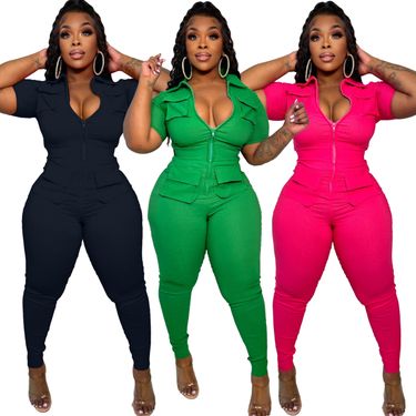 Women's Clothing new women's clothing sexy zipper three dimensional pocket jumpsuit_voghion.com