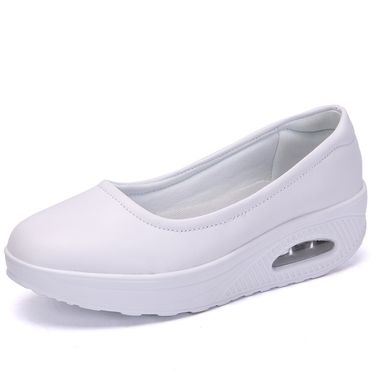 Nurse Shoes Breathable Platform Elevating Shoes Women's Leather Air Cushion White Casual Pumps_voghion.com