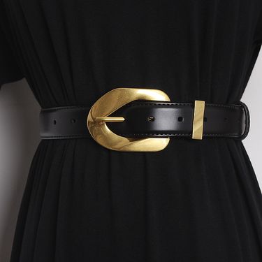 Belt for women, design gold buckle, Korean ins style cowhide with coat girdle, suit and waist belt_voghion.com