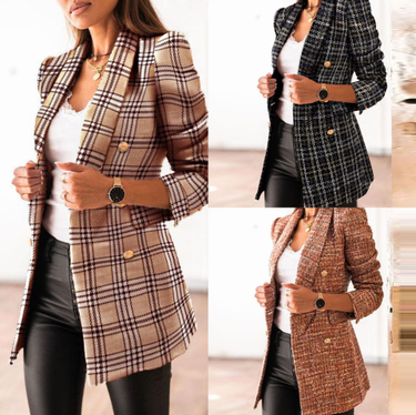 Women's Autumn And Winter Long-sleeved Double-breasted Suit Collar Printed Small Coat Women_voghion.com