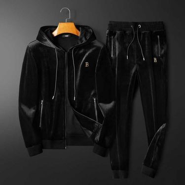 Men's Gold Velvet Tracksuit Set 2-Piece Hooded Lounge Suit | Loose Fit Casual Jogger Outfit For Autumn Winter | Soft Velour Jacket & Pants_voghion.com