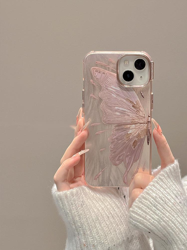 Advanced feeling electroplated pink butterfly suitable for iPhone Promax case, 16 new model, 12 luxurious feather_voghion.com