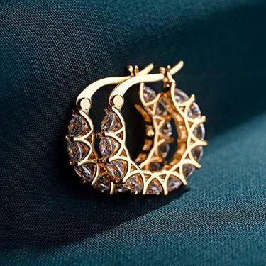 Glamorous French Style Zircon Flower Earrings for Women,U-Shaped Ins Style Earrings with Glittering Zircon Stones_viptrois.com