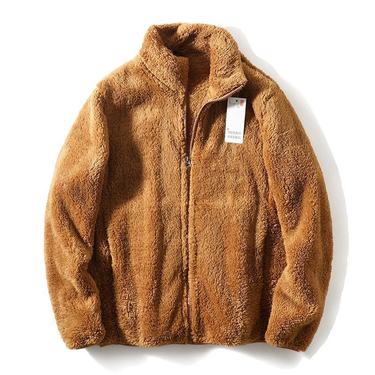 Men's Clothing long pile lamb wool long sleeved stand up collar jacket fleece jacket _voghion.com