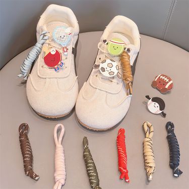 Miu-Inspired Kids' Shoe Charms - Cartoon Tennis Baseball Decorative Buckles With Knotted Woven Laces For Sneakers & Casual Shoes_voghion.com