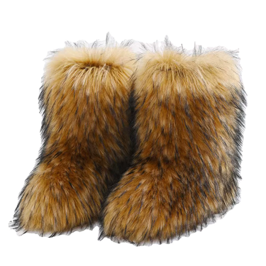 Kids'shoes Children wear warm non-slip boys long hair mid-tube girls winter raccoon fur snow boots_voghion.com