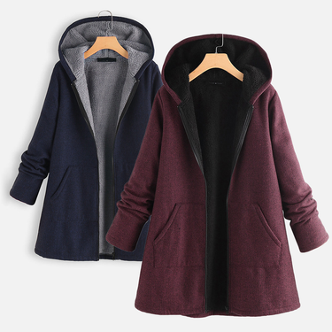 Autumn and Winter New Solid Cotton Coat with Plush and Thickened Cotton Coat, Mid length Hooded Casual Coat for Women_voghion.com