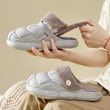 Waterproof New Autumn And Winter Plush Warm Non Slip Indoor Home Thick Soled Detachable Cotton Slippers For Women_voghion.com