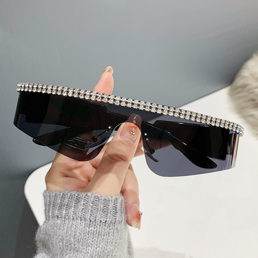 Unisex Fashion Round Diamond Studded Sunglasses Sun Protection Sunglasses Outdoor Rhinestone Glasses_mkmklike.com