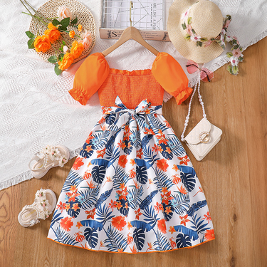 Mother&Kids Children's summer short sleeve printed princess dress dress for girls_voghion.com