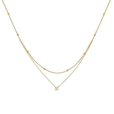 Whale Rain Jewelry Exquisite Single Dia Small Double Necklace Gold Bead Clavicle Chain Titanium Steel Vacuum Plating_voghion.com