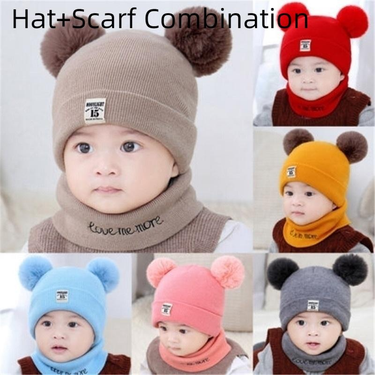 Children's Baby Warm Knitted Hat,Soft Little Rabbit Baby Knitted Hat, Baby Hat,Baby Scarf, Children's Scarf, Age 0-24 Months,Hat+Scarf Combination_voghion.com