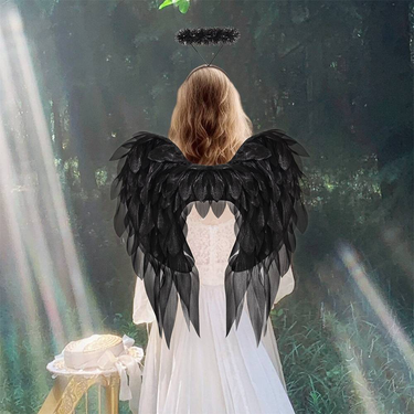 Black And White Organza Angel Wings Realistic Cosplay Angel Festival Party Ball Costume Props_voghion.com
