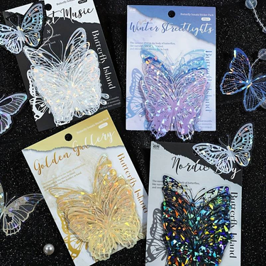 80pcs/4pack PET Butterfly Stickers, Sparkling, Used For Decorating Scrapbooks And Water Bottles_voghion.com