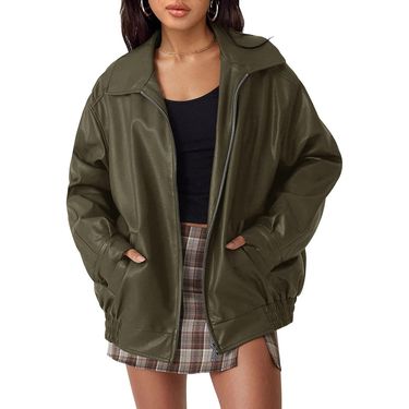 Women's Oversized Biker Jacket Faux Leather Coat Long Sleeve Motorcycle Outerwear For Fall Winter Fashion_ecoleips.com
