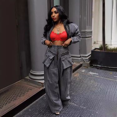 Women's Clothing Fashion Retro Wide Leg Loose Heavy Duty Denim Two Piece Suit Women's Clothing_voghion.com