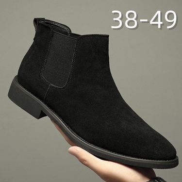 Extra Large Size Men's Breathable Wind Pointed Fur Short Boots High Top Leather Shoes Height Increasing Medium Top Martin Boots_voghion.com