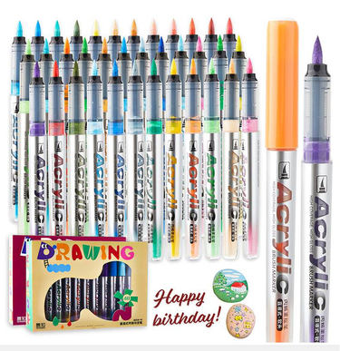 48-Color Acrylic Paint Markers Set, Soft Tip For Layering & Blending, Non-Toxic Water-Based Ink, Ideal For Kids DIY Art Projects, Sketching_voghion.com