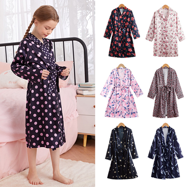 Children's Nightgown Pajamas For Boys And Girls Mimic Silk Kimono Nightdress Thin Bathrobe Autumn_voghion.com