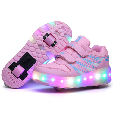 Kids Shoes Overseas running shoes children's wheel shoes LED ultra-light luminous charging boys and girls light shoes sports flying woven shoes_viptrois.com