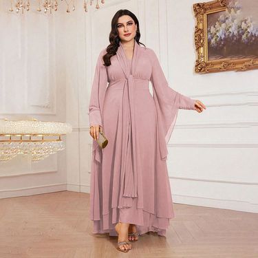 Women's Clothing Middle East Elegant Large Size Dress Fashionable Ruffle Literary Retro Bridesmaid Dress_voghion.com