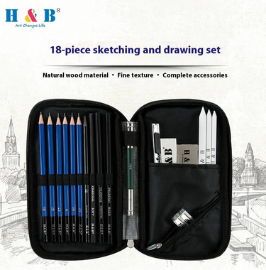 H&B 18-Piece Sketch Pencil Set, Professional Drawing Kit With Graphite Pencils, Charcoal Pencils, And Wooden Case For Artists, Students_voghion.com