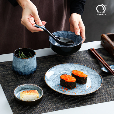 Japanese Style High End Light Luxury Western Style Ceramic Wing Bowl Plate Spoon Cup Hotel Restaurant Table Four Piece Tableware Set_voghion.com