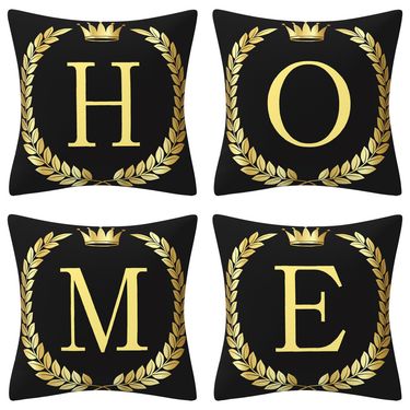 Black And Gold Alphanumeric Print Home Decor Sofa Cushion Pillow_voghion.com