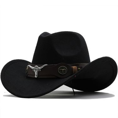 Hot selling hats, ethnic style ox logo, western cowboy gift rolled brim horse riding hat, woolen felt hat_voghion.com