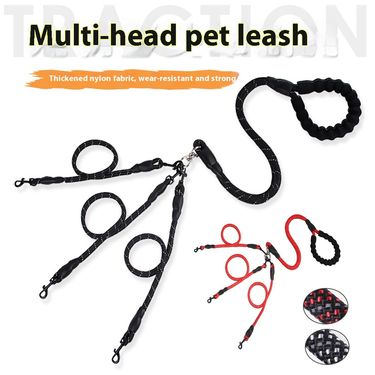 Pet Leash With Golden Fur Traction, Wear-resistant Multi Head Dog Leash, Two One Towing, Three Towing Ropes_voghion.com