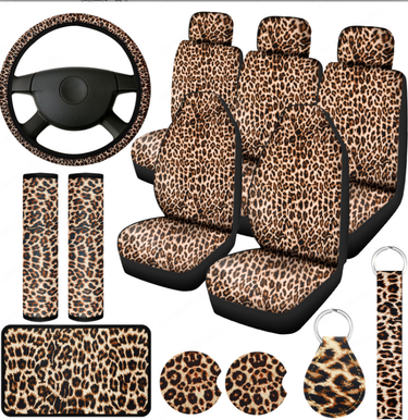 Unisex print 15 piece car seat cover + steering wheel cover + armrest pad + shoulder cover + keychain_voghion.com